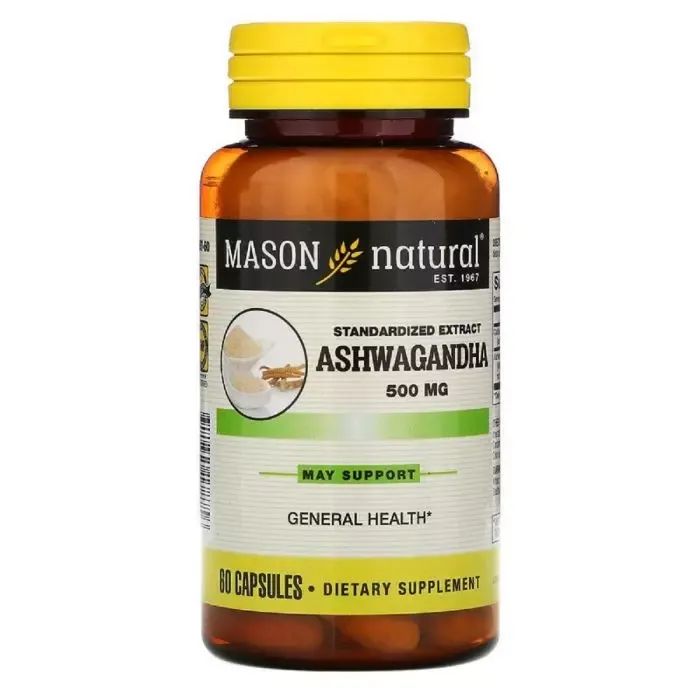 Травы Mason Natural Ашваганда 500 мг, Ashwagandha, 60 капсул (MAV17875)