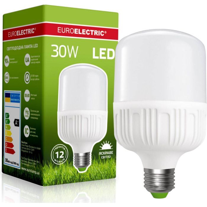 Лампочка EUROELECTRIC Plastic 30W E27 4000K 220V (LED-HP-30274(P)) изображение 2