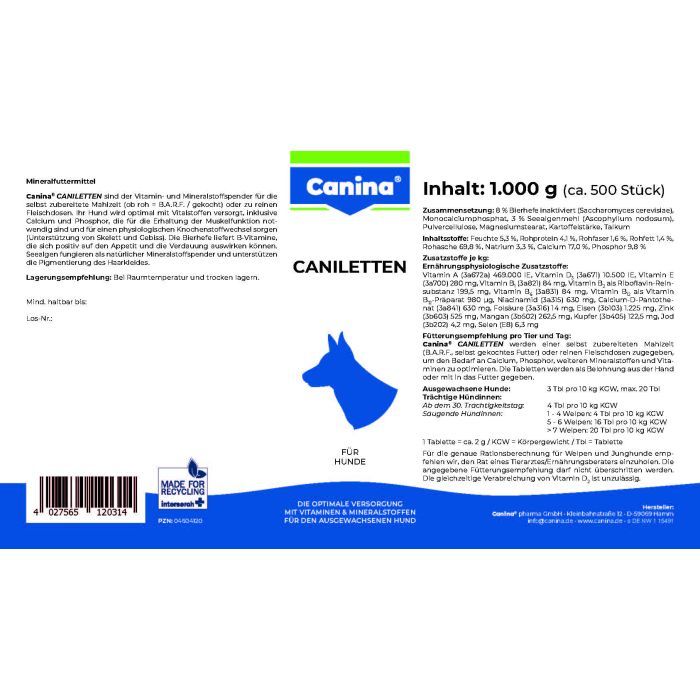 Вітаміни для собак Canina Caniletten 1000 г 500 таблеток (4027565120314) зображення 3