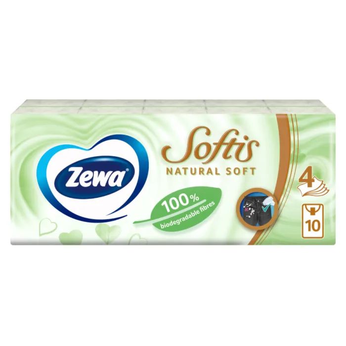 Серветки косметичні Zewa Softis Natural Soft 10 x 9 шт. (7322541351872)
