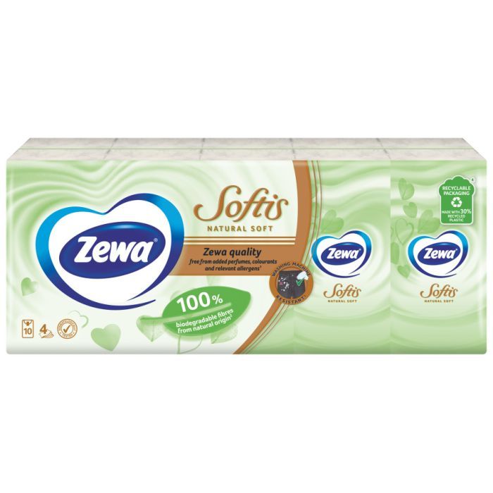 Серветки косметичні Zewa Softis Natural Soft 10 x 9 шт. (7322541351872) зображення 2