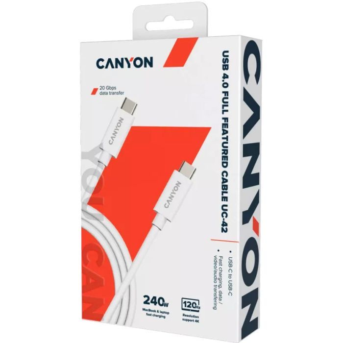 Дата кабель USB-C to USB-C 2.0m UC-42 5A 240W(ERP) E-MARK, white Canyon (CNS-USBC42W) изображение 2