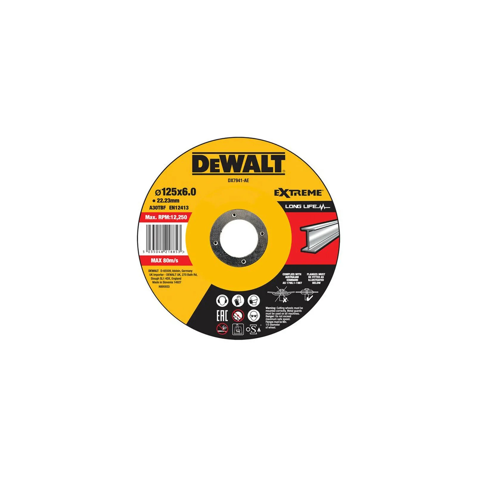 Круг зачистний DeWALT чорний/кольоровий метал, 125х6.0х22.23 мм (DX7941)