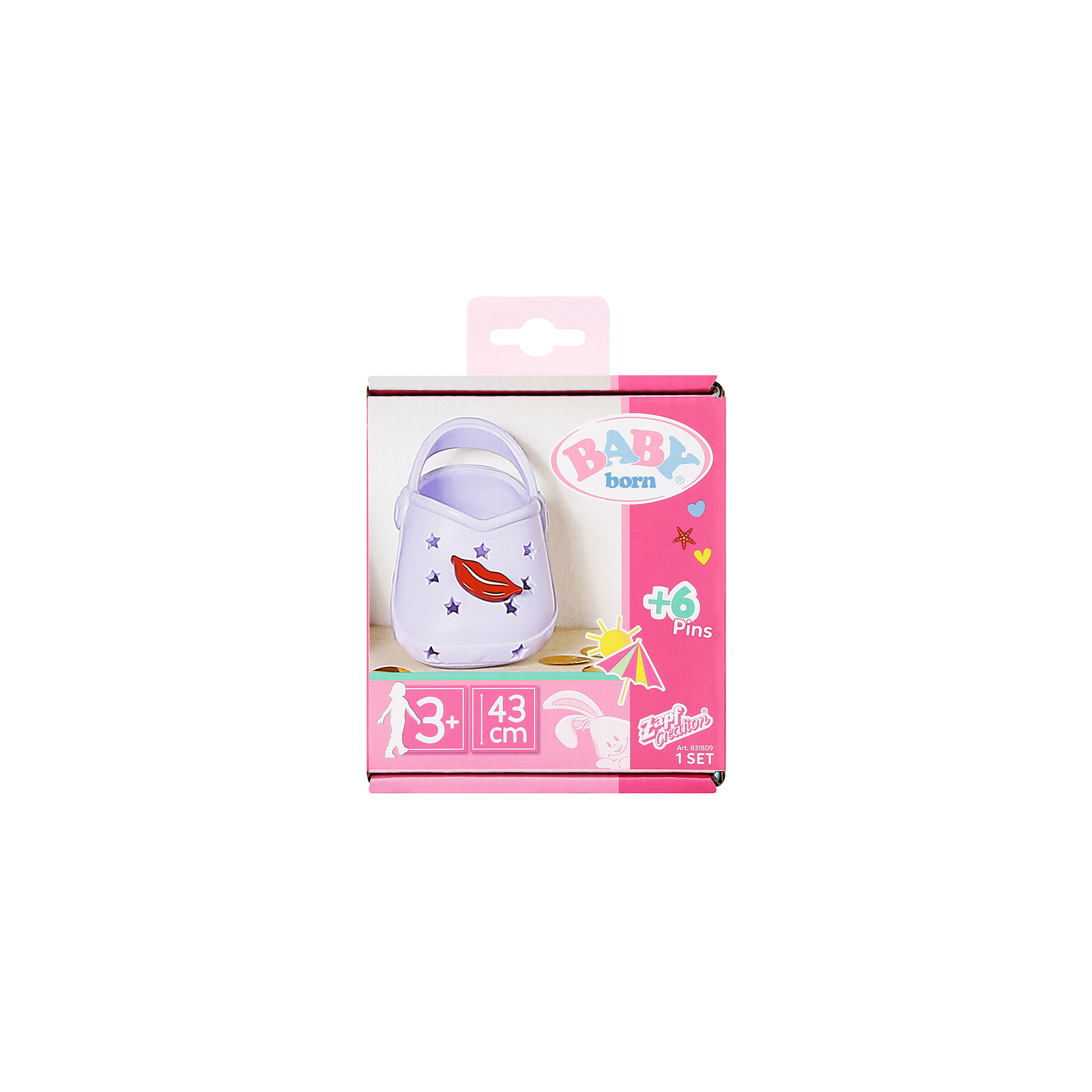 Аксессуар к кукле Zapf Обувь для куклы Baby Born - Сандалии со значками (сиреневые) (831809-2)
