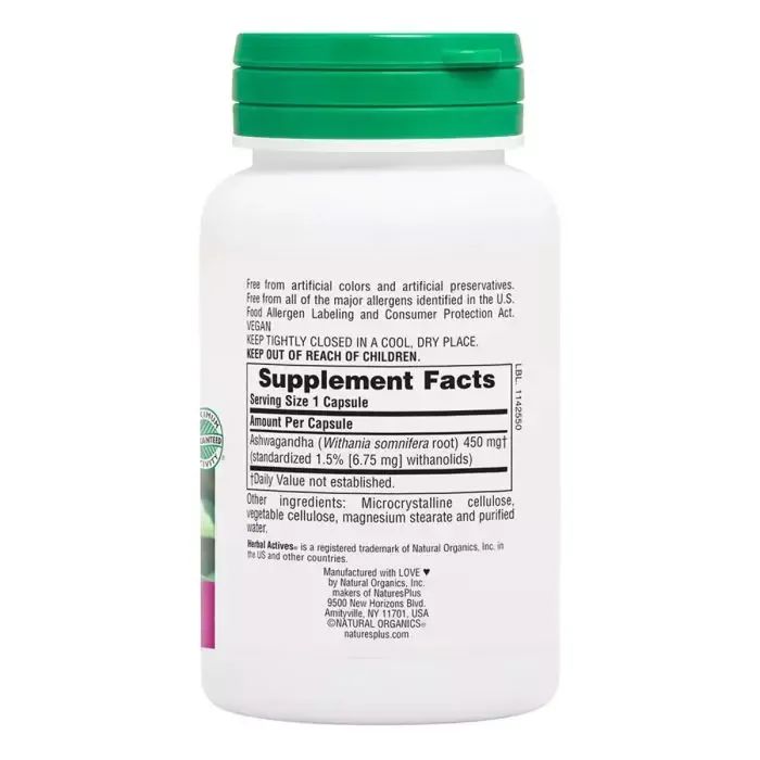 Трави Natures Plus Ашваганда, 450 мг, Ashwagandha, Herbal Actives, 60 Вегетаріанських Капс (NAP-07108) зображення 2