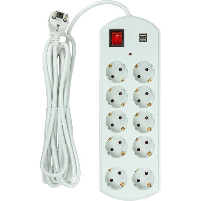 Сетевой фильтр питания PowerPlant 5м, 10 розеток, USB, євро, 100% мідь (YS-N6065/5) (EX610556) изображение 2