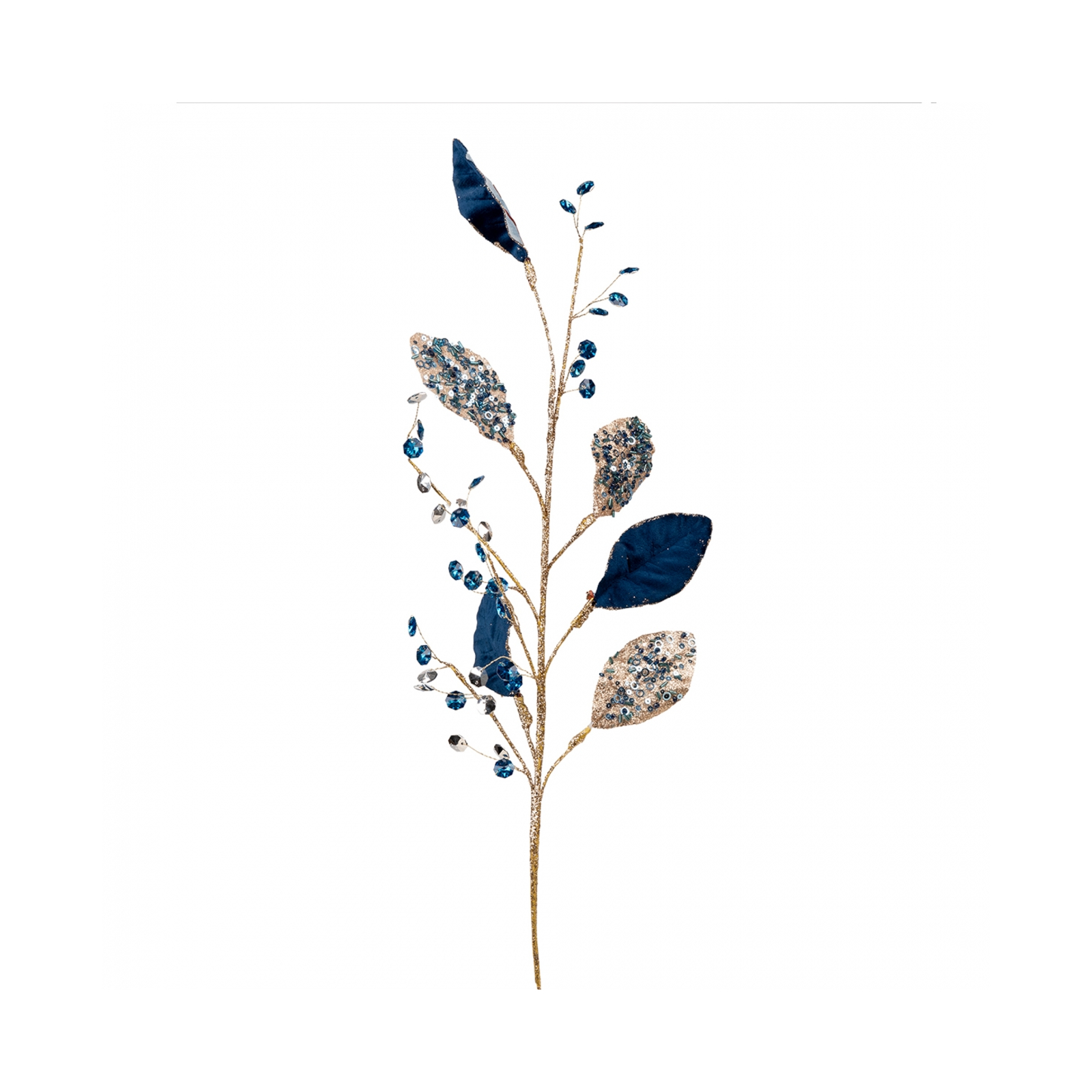 Декоративная ветвь YES! Fun Листья с кристаллами, голубая, 78 (974731)