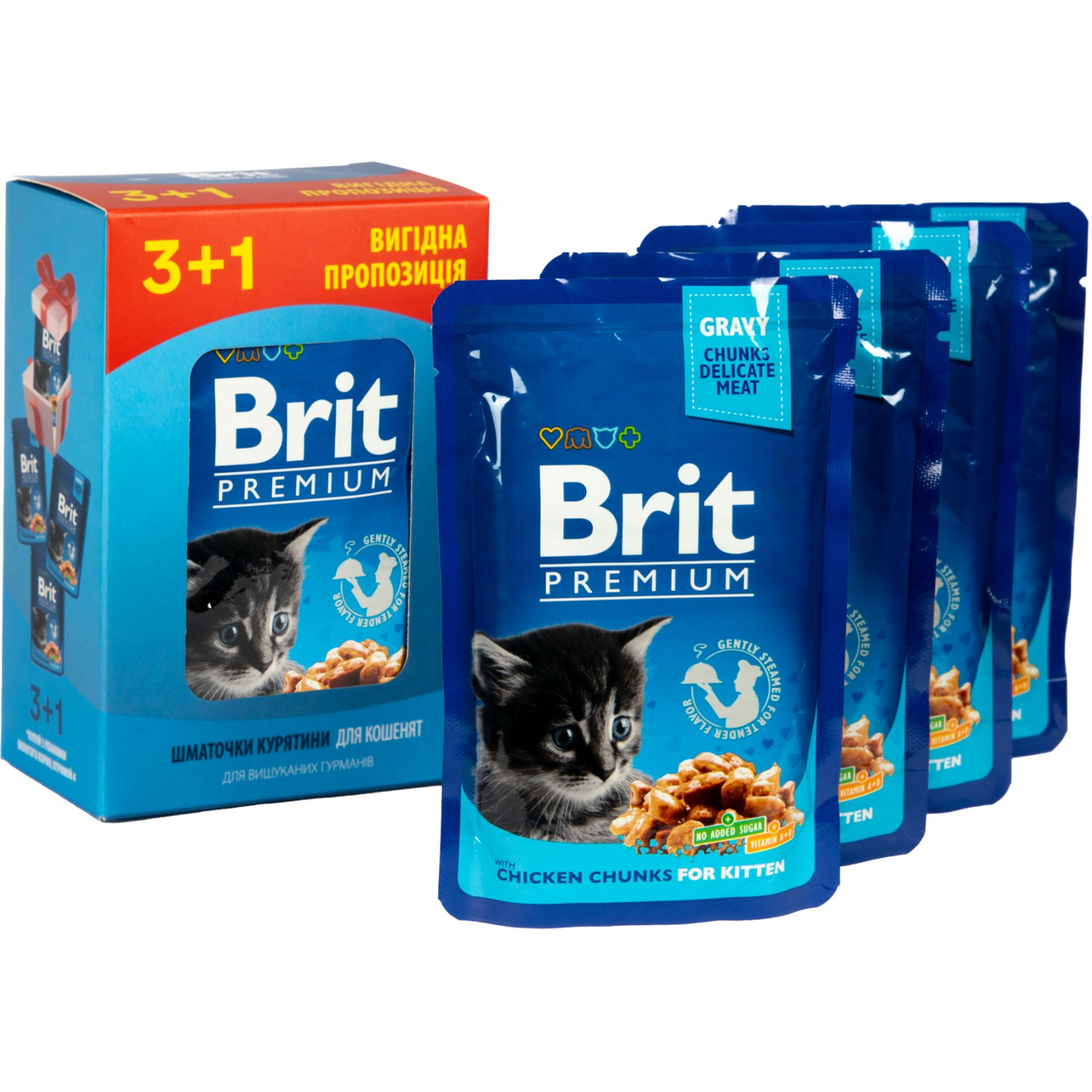 Влажный корм для кошек Brit Premium Cat с курицей для котят 3+1 100 г (2700000030349) изображение 3