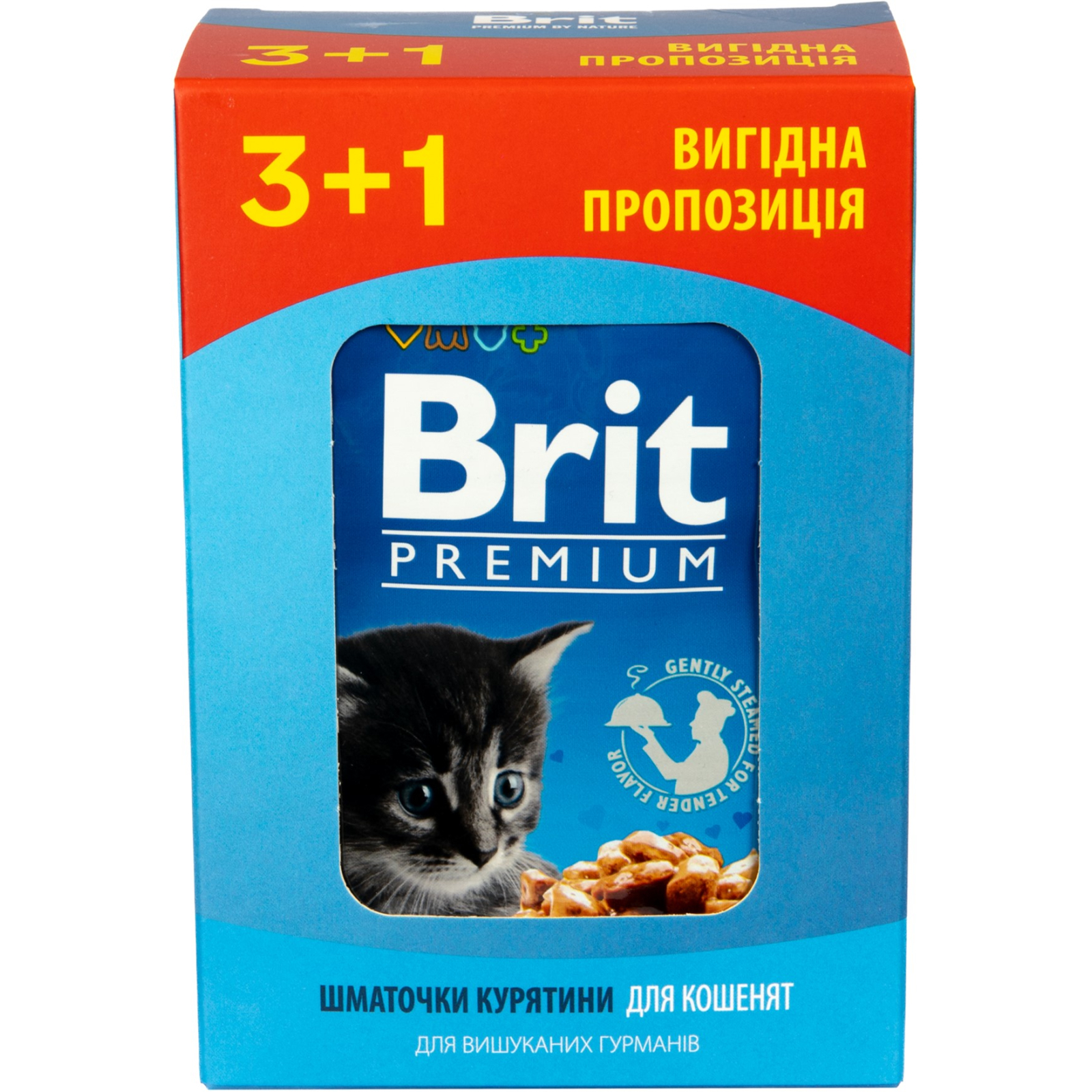 Влажный корм для кошек Brit Premium Cat с курицей для котят 3+1 100 г (2700000030349) изображение 6