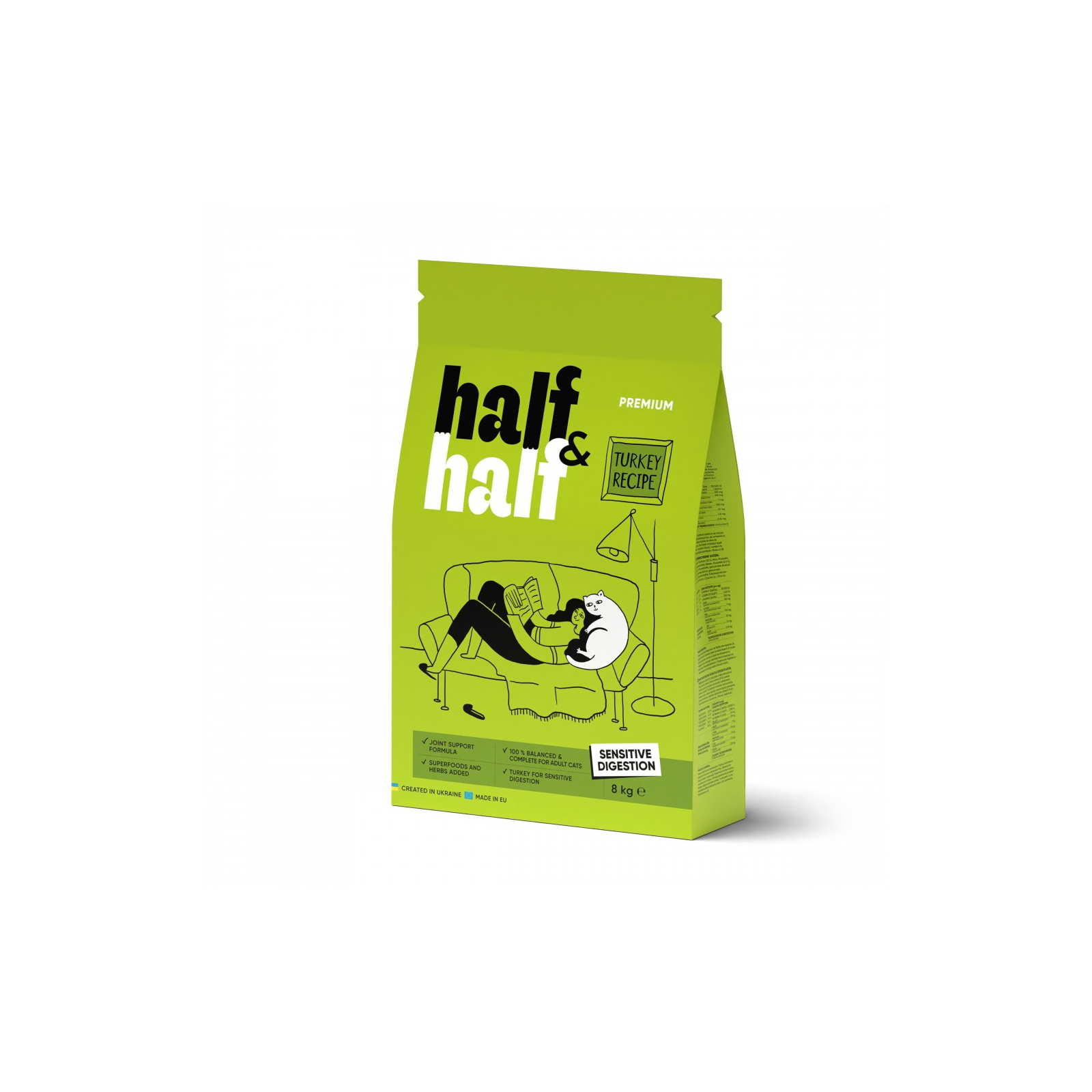 Сухой корм для кошек Half&Half с чувствительным пищеварением с индейкой 8 кг (4820261920833)