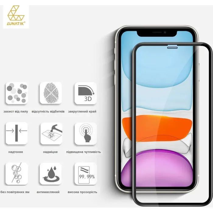 Скло захисне Lunatik Premium Tempered Glass 2.75D Black for iPhone 14 (1015892) зображення 2
