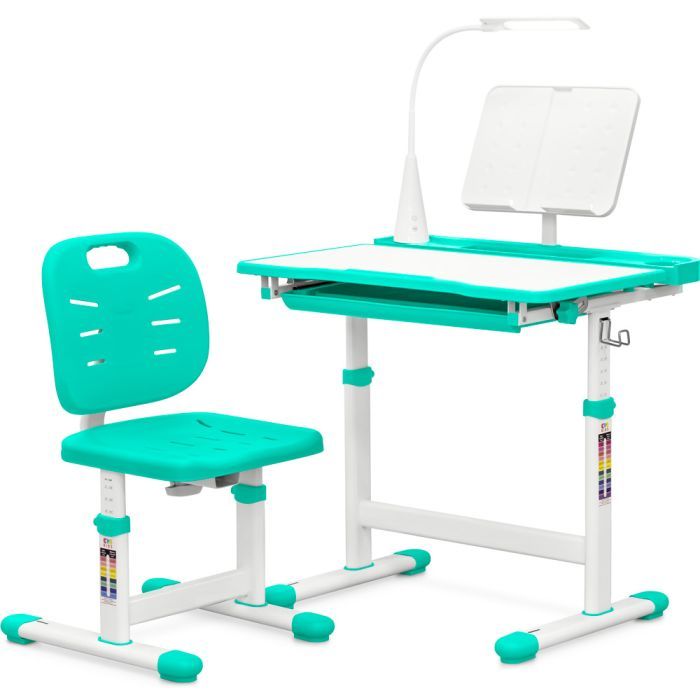 Парта со стулом Evo-kids (стул+стол+полка+лампа) Blue (Evo-17 BL Ergo)