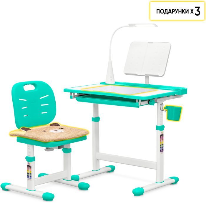 Парта со стулом Evo-kids (стул+стол+полка+лампа) Blue (Evo-17 BL Ergo) изображение 3