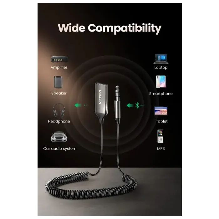 FM модулятор Ugreen Bluetooth 5.0 Aux with mic CM309 UGREEN Black (70601) зображення 10