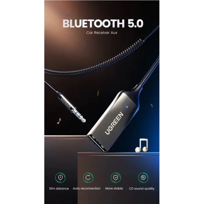 FM модулятор Ugreen Bluetooth 5.0 Aux with mic CM309 UGREEN Black (70601) зображення 5