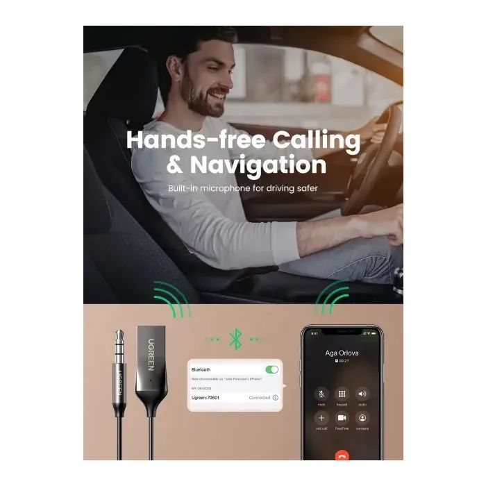 FM модулятор Ugreen Bluetooth 5.0 Aux with mic CM309 UGREEN Black (70601) зображення 7