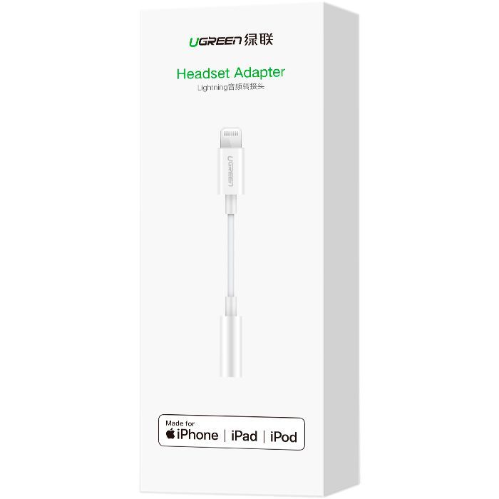 Переходник Lightning to 3.5 mm 0.1m Headphone Jack Adapter Model US212 white Ugreen (30759) изображение 2