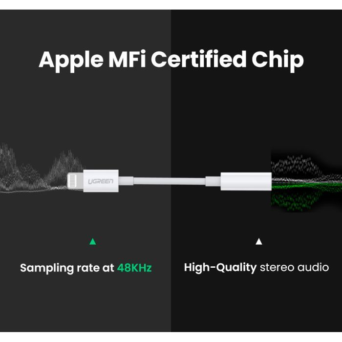 Переходник Lightning to 3.5 mm 0.1m Headphone Jack Adapter Model US212 white Ugreen (30759) изображение 4