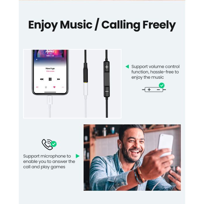 Переходник Lightning to 3.5 mm 0.1m Headphone Jack Adapter Model US212 white Ugreen (30759) изображение 7