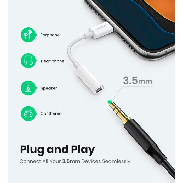Переходник Lightning to 3.5 mm 0.1m Headphone Jack Adapter Model US212 white Ugreen (30759) изображение 8