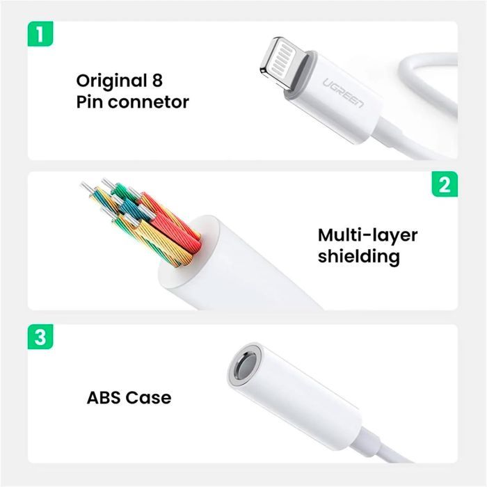 Переходник Lightning to 3.5 mm 0.1m Headphone Jack Adapter Model US212 white Ugreen (30759) изображение 9