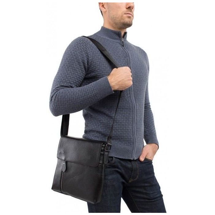 Сумка Vintage Мессенджер кожаная Черная (14576) изображение 8