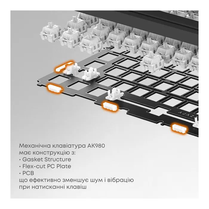 Клавіатура Ajazz AK980 Clear Sky Switch Purple RGB USB/Wireless/Bluetooth UA Purple (AK980-CS-PWB) зображення 10