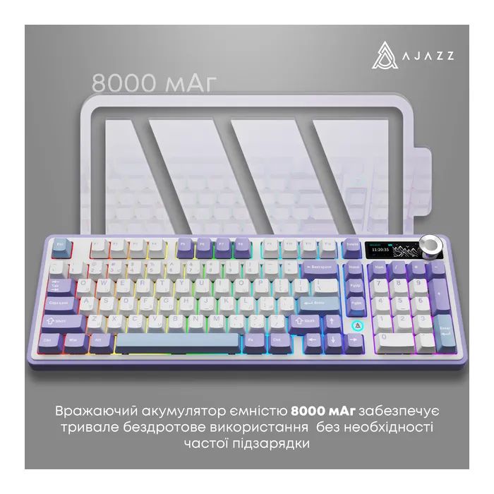 Клавіатура Ajazz AK980 Clear Sky Switch Purple RGB USB/Wireless/Bluetooth UA Purple (AK980-CS-PWB) зображення 11