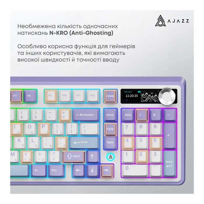 Клавіатура Ajazz AK980 Clear Sky Switch Purple RGB USB/Wireless/Bluetooth UA Purple (AK980-CS-PWB) зображення 12