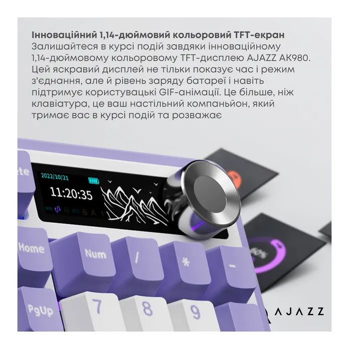 Клавіатура Ajazz AK980 Clear Sky Switch Purple RGB USB/Wireless/Bluetooth UA Purple (AK980-CS-PWB) зображення 7