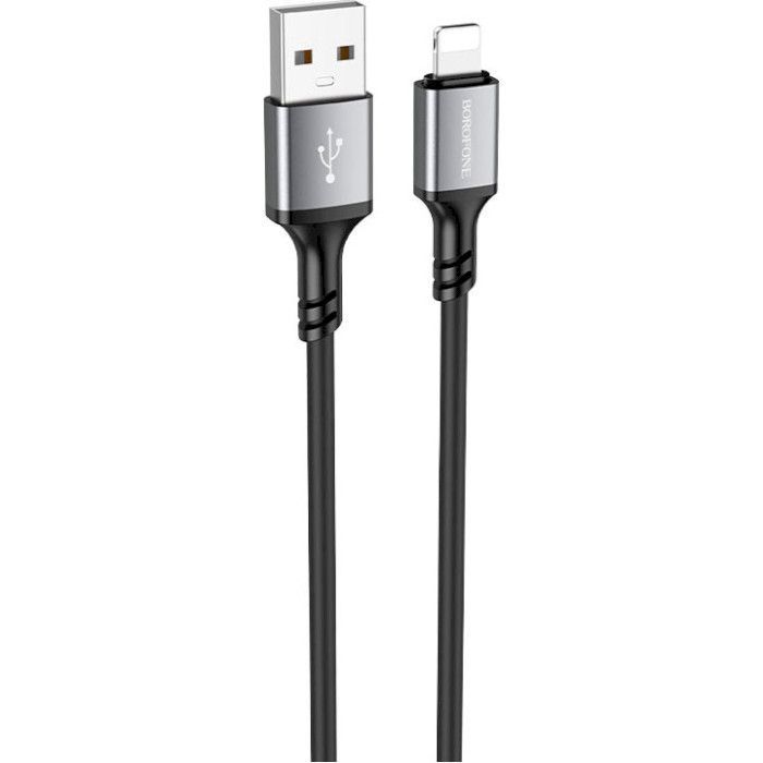Дата кабель USB 2.0 AM to Lightning 1.0m Famous silicone BX83 black BOROFONE (6974443386356)