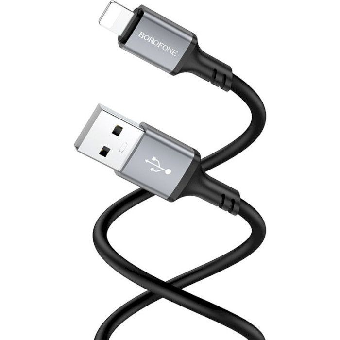 Дата кабель USB 2.0 AM to Lightning 1.0m Famous silicone BX83 black BOROFONE (6974443386356) изображение 2