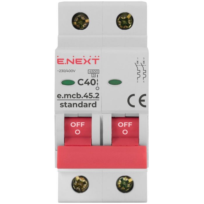 Автоматичний вимикач E.NEXT 2-п e.mcb.stand. 40А C ( 4,5кА) (s002021) зображення 2