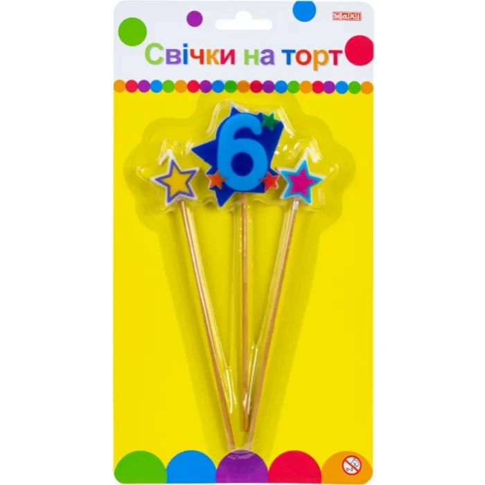 Свеча Maxi Stars "6" висотою 4,5 см, 3 шт. (MX620080-6)