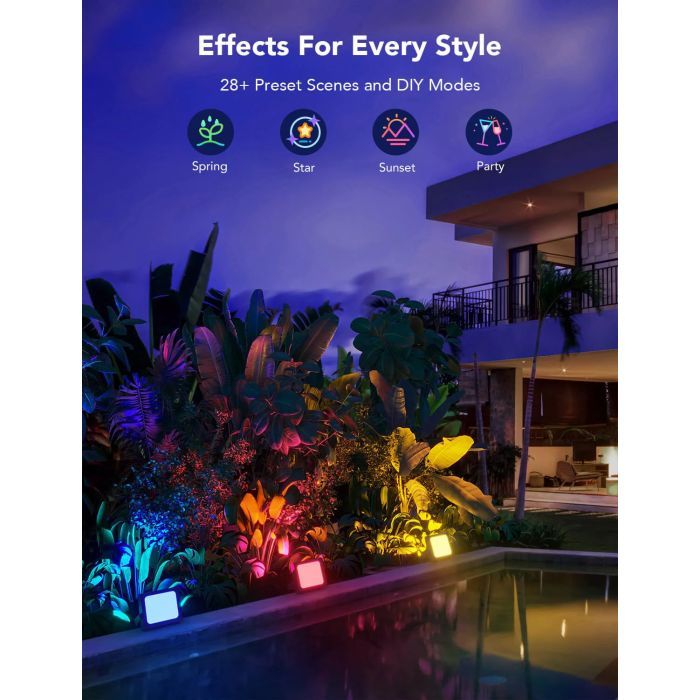 Светильник Govee H7060 LED Smart Flood Lights, 4pcs, RGBICWW, Wi-Fi/Bluetooth, Black (H7060311) изображение 10
