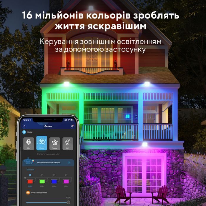 Светильник Govee H7060 LED Smart Flood Lights, 4pcs, RGBICWW, Wi-Fi/Bluetooth, Black (H7060311) изображение 6