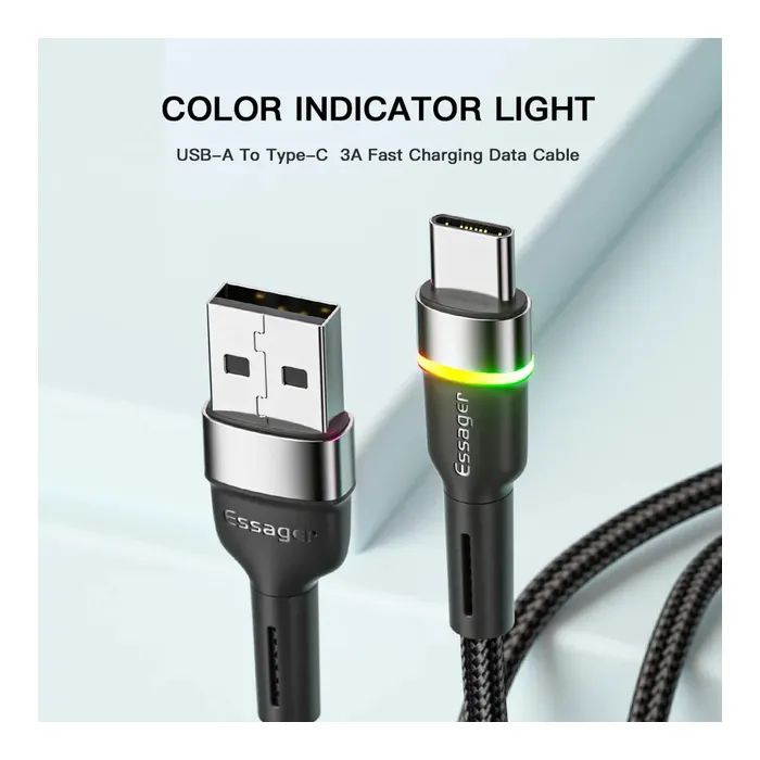 Дата кабель USB 2.0 AM to USB-C 1.0m 3A LED blue Essager (EXCT-XCD03) изображение 3