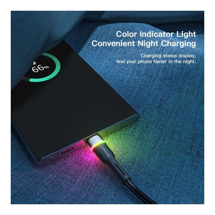 Дата кабель USB 2.0 AM to USB-C 1.0m 3A LED blue Essager (EXCT-XCD03) изображение 5