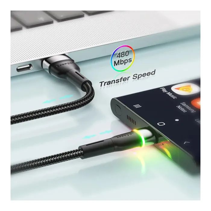 Дата кабель USB 2.0 AM to USB-C 1.0m 3A LED blue Essager (EXCT-XCD03) изображение 6