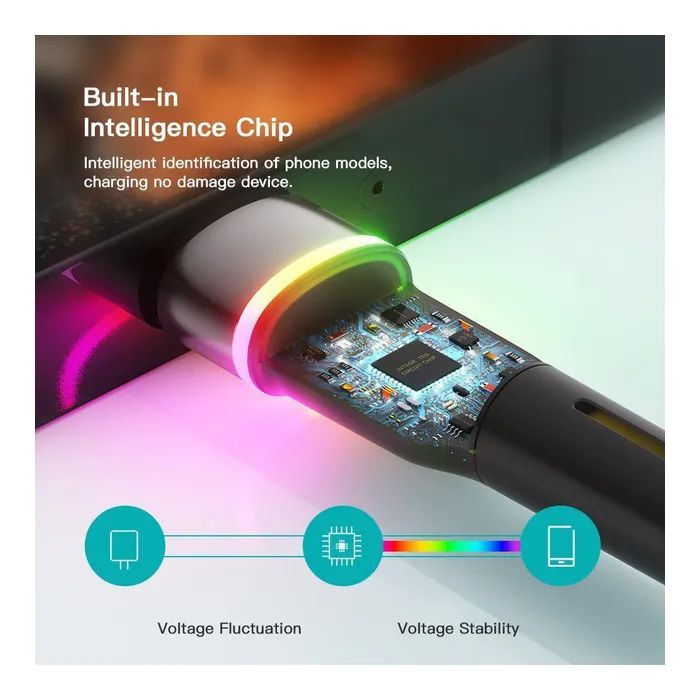 Дата кабель USB 2.0 AM to USB-C 1.0m 3A LED blue Essager (EXCT-XCD03) изображение 7