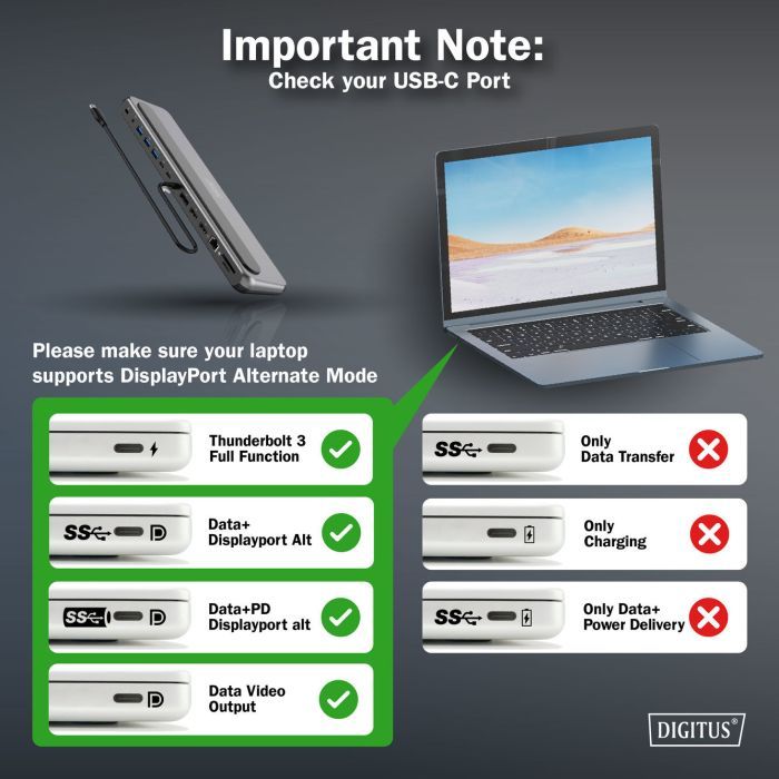 Порт-реплікатор Digitus USB-C > 2xHDMI/1xDP/3xUSB-A/USB-C/RJ54/PD/Audio (DA-70919) зображення 6