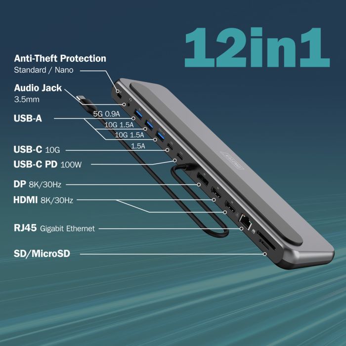 Порт-реплікатор Digitus USB-C > 2xHDMI/1xDP/3xUSB-A/USB-C/RJ54/PD/Audio (DA-70919) зображення 8