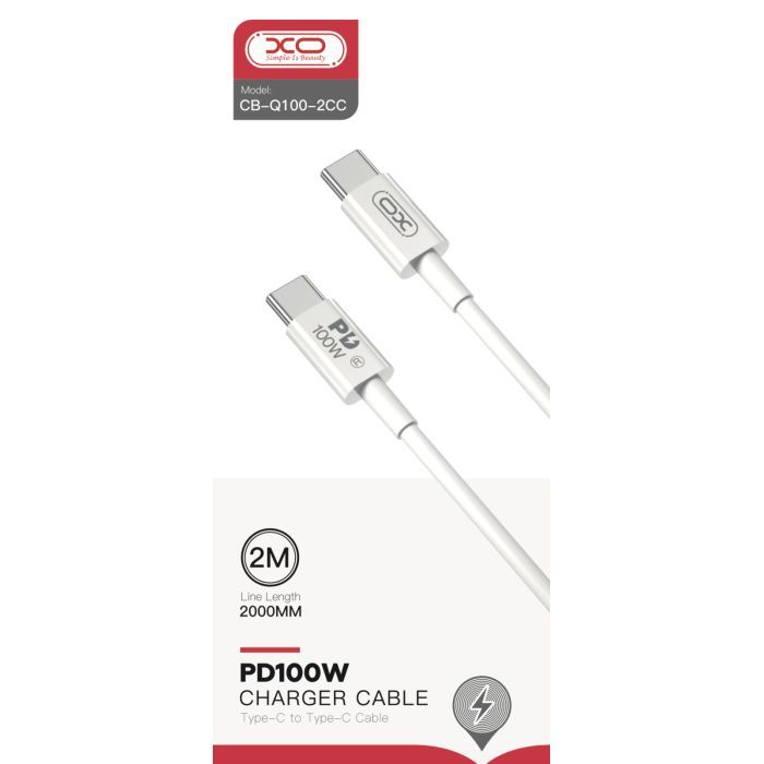 Дата кабель USB-C to USB-C 2.0m 100W white XO (CB-Q100-2CC) изображение 2 Дата кабель USB-C to USB-C 2.0m 100W white XO (CB-Q100-2CC) изображение 2