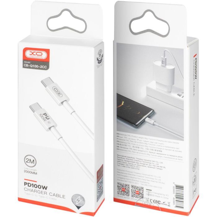 Дата кабель USB-C to USB-C 2.0m 100W white XO (CB-Q100-2CC) изображение 3 Дата кабель USB-C to USB-C 2.0m 100W white XO (CB-Q100-2CC) изображение 3