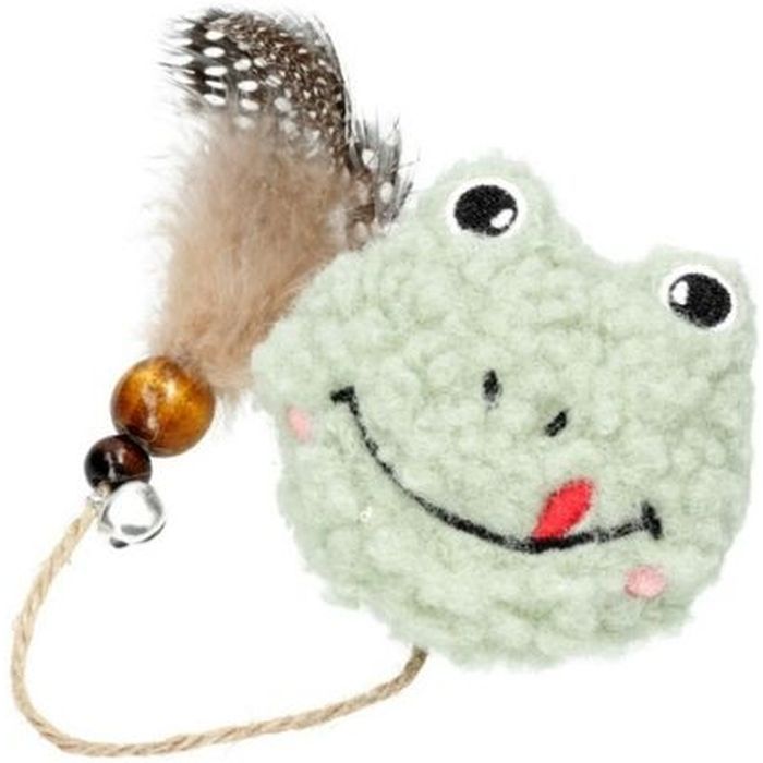 Игрушка для кошек Hippie Pet Плюшевая лягушка с перышком зеленая 11 см (HIPCT2304102-2)
