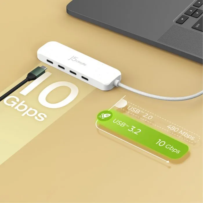 Концентратор J5create USB-C to 4xUSB-C 3.2 10Gbps white (JCH345EW-N) зображення 6