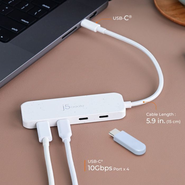 Концентратор J5create USB-C to 4xUSB-C 3.2 10Gbps white (JCH345EW-N) зображення 7
