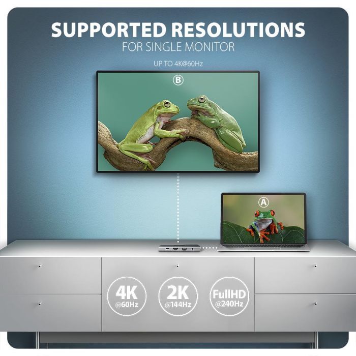 Концентратор AXAGON USBC to 3xUSB-A + HDMI + RJ45 + SD/microSD + audio + PD 100W 0.2m grey (HMC-8HLSA) зображення 6