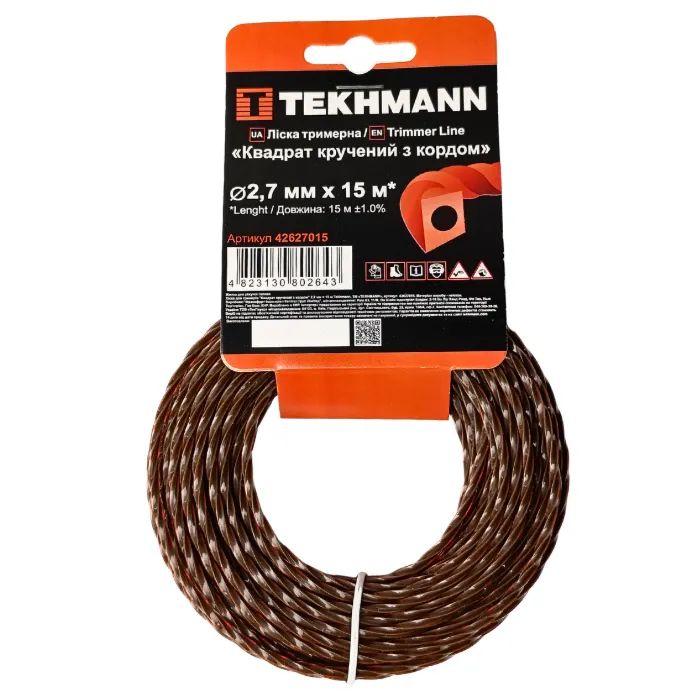 Жилка косильная Tekhmann "Квадрат витый с кордом" 2,7 мм × 15 м (42627015)