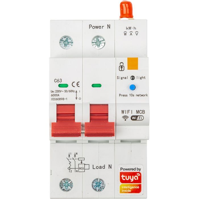 Автоматичний вимикач TUYA 1P+N, Wi-Fi, RS485, 63A (HS084059)